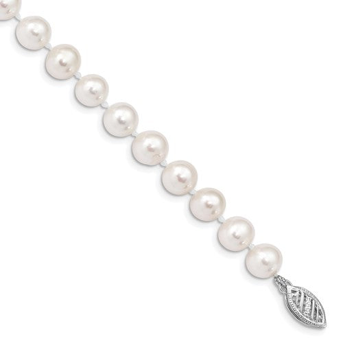 PGB 14k White Gold 6-7mm White Near Round Freshwater Cultured Pearl 7.5 inch Bracelet