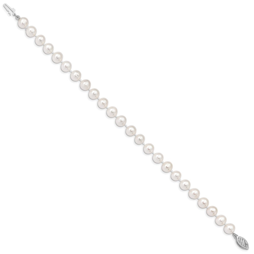PGB 14k White Gold 6-7mm White Near Round Freshwater Cultured Pearl 7.5 inch Bracelet