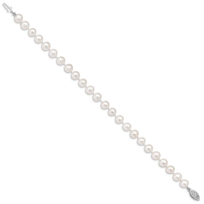 PGB 14k White Gold 6-7mm White Near Round Freshwater Cultured Pearl 7.5 inch Bracelet
