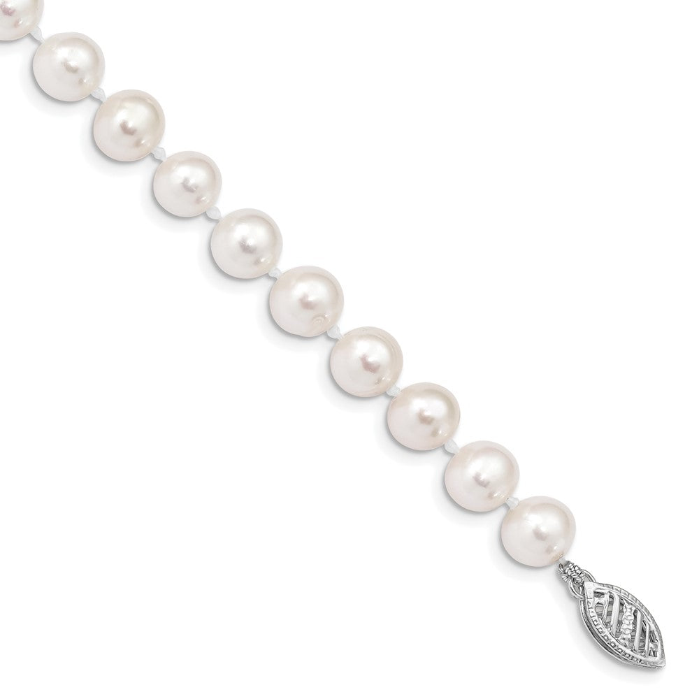 PGB 14k White Gold 6-7mm White Near Round Freshwater Cultured Pearl 7.5 inch Bracelet