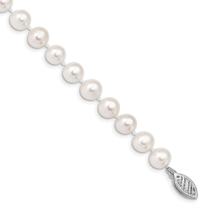 PGB 14k White Gold 6-7mm White Near Round Freshwater Cultured Pearl 7.5 inch Bracelet