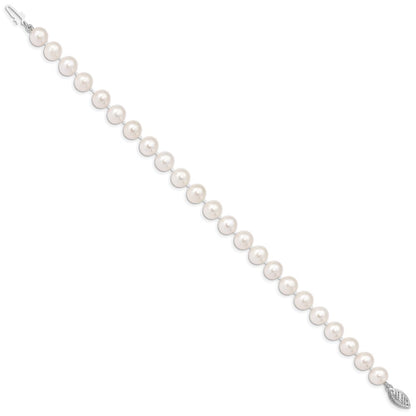 PGB 14k White Gold 7-8mm White Near Round Freshwater Cultured Pearl 7.5 inch Bracelet