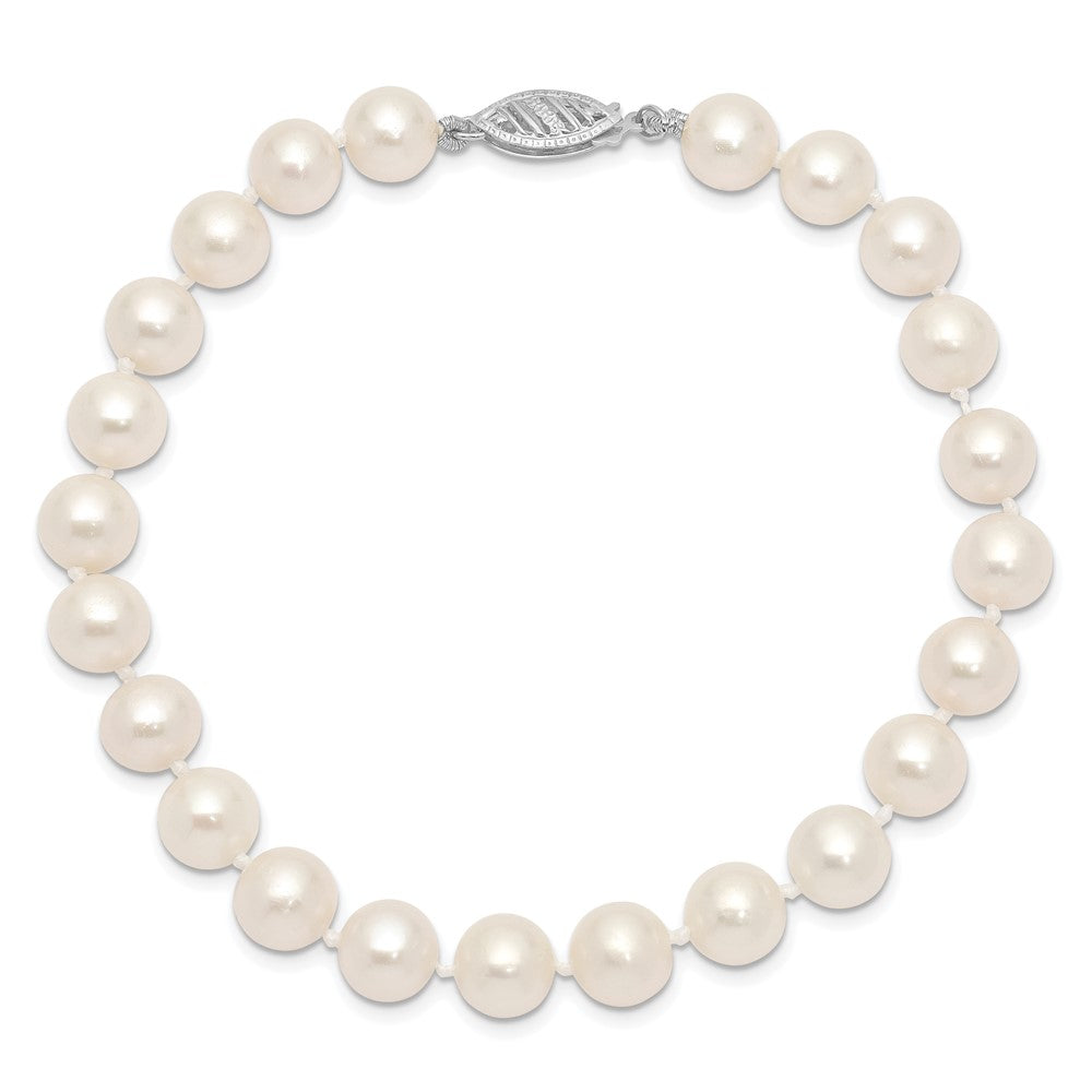 PGB 14k White Gold 7-8mm White Near Round  Freshwater Cultured Pearl 8.25 inch Bracelet