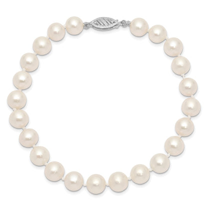 PGB 14k White Gold 7-8mm White Near Round  Freshwater Cultured Pearl 8.25 inch Bracelet