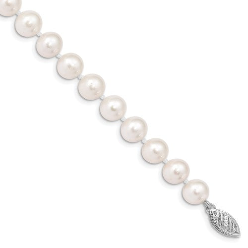 PGB 14k White Gold 7-8mm White Near Round Freshwater Cultured Pearl 7.5 inch Bracelet