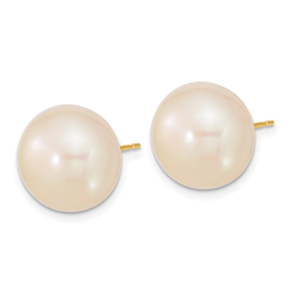 PGE 14k 13-14mm White Button Freshwater Cultured Pearl Stud Post Earrings