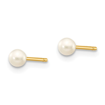 PGE 14k 3-4mm White Round Freshwater Cultured Pearl Stud Post Earrings