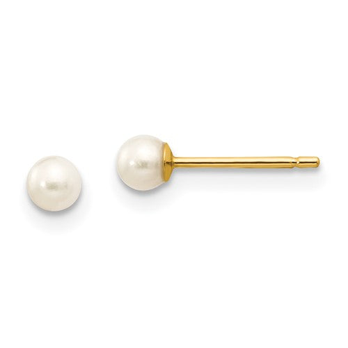 PGE 14k 3-4mm White Round Freshwater Cultured Pearl Stud Post Earrings