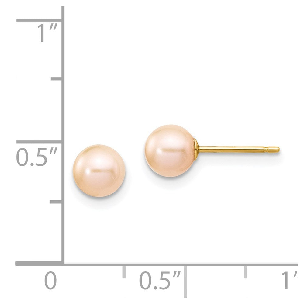 PGE 14k 5-6mm Pink Round Freshwater Cultured Pearl Stud Post Earrings
