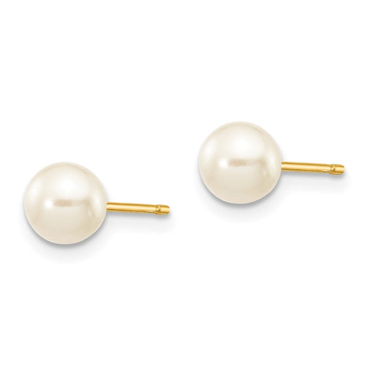 PGE 14k 5-6mm White Round Freshwater Cultured Pearl Stud Post Earrings