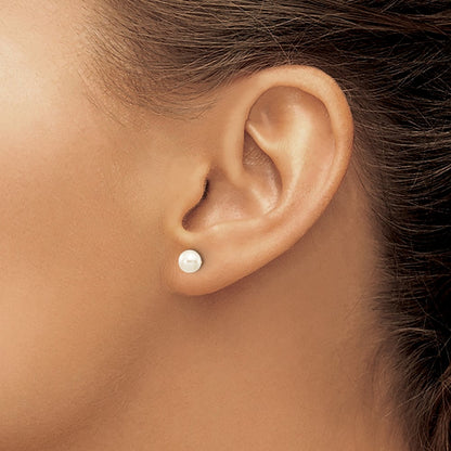PGE 14k 5-6mm White Round Freshwater Cultured Pearl Stud Post Earrings