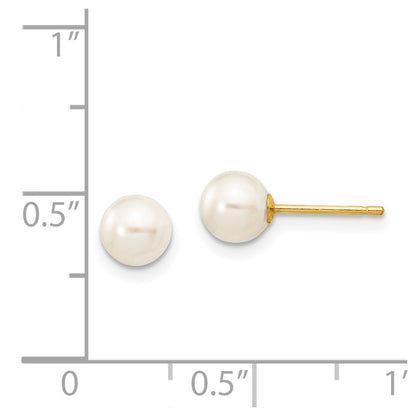 PGE 14k 5-6mm White Round Freshwater Cultured Pearl Stud Post Earrings