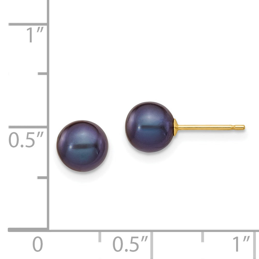 PGE 14k 6-7mm Black Round Freshwater Cultured Pearl Stud Post Earrings