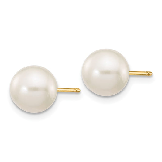 PGE 14k 7-8mm White Round Freshwater Cultured Pearl Stud Post Earrings