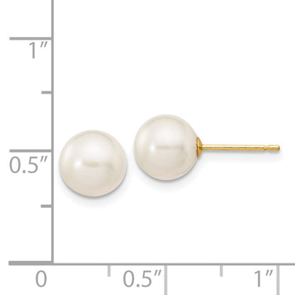 PGE 14k 7-8mm White Round Freshwater Cultured Pearl Stud Post Earrings