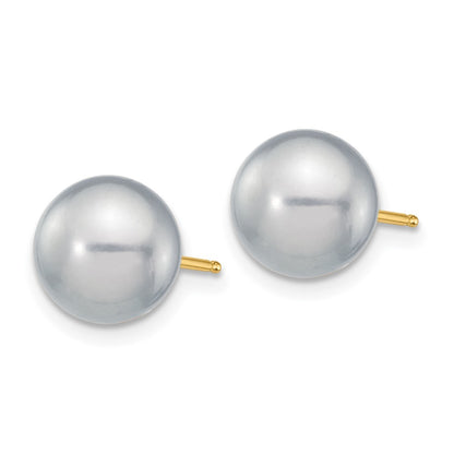 PGE 14k 8-9mm Grey Round Freshwater Cultured Pearl Stud Post Earrings