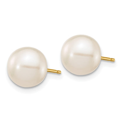 PGE 14k 8-9mm White Round Freshwater Cultured Pearl Stud Post Earrings