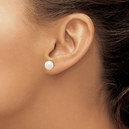 PGE 14k 8-9mm White Round Freshwater Cultured Pearl Stud Post Earrings