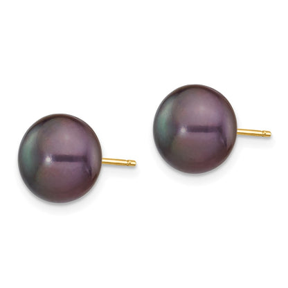 PGE 14k 9-10mm Black Button Freshwater Cultured Pearl Stud Post Earrings