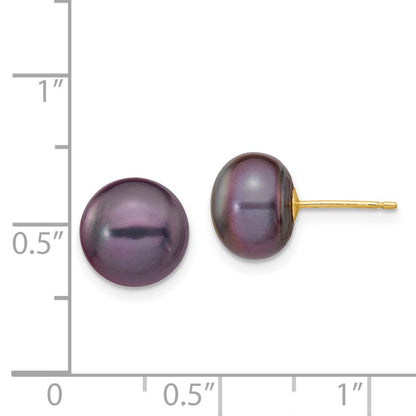 PGE 14k 9-10mm Black Button Freshwater Cultured Pearl Stud Post Earrings