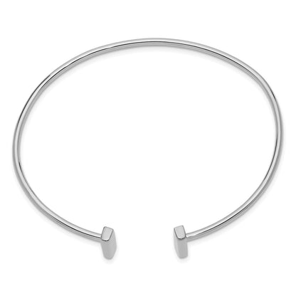 GB 14k White Gold Polished Bar Cuff 2.00mm Flexible Oval Bangle Bracelet