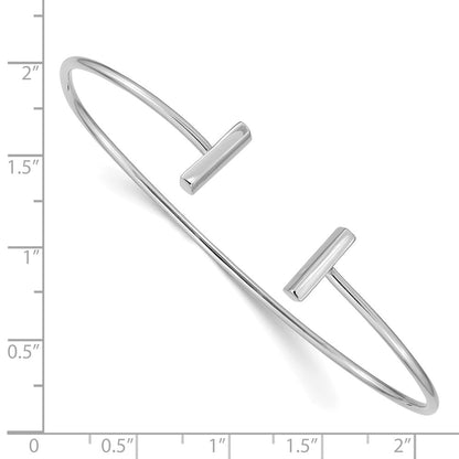 GB 14k White Gold Polished Bar Cuff 2.00mm Flexible Oval Bangle Bracelet