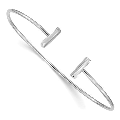 GB 14k White Gold Polished Bar Cuff 2.00mm Flexible Oval Bangle Bracelet