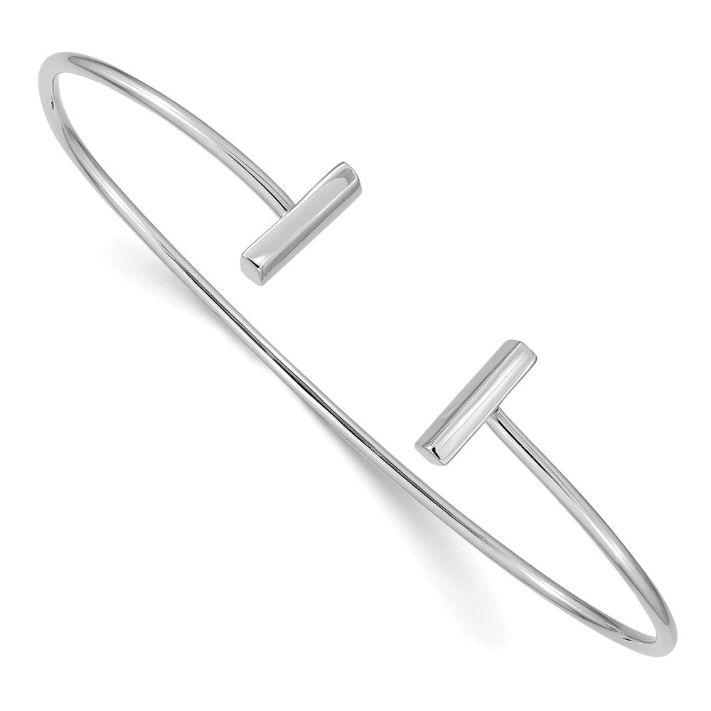 GB 14k White Gold Polished Bar Cuff 2.00mm Flexible Oval Bangle Bracelet