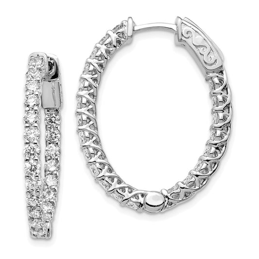 LGWE 14k White Gold 2 1/2 carat Lab Grown Diamond VS/SI+ G+ Oval In and Out Safety Clasp Hoop Earrings
