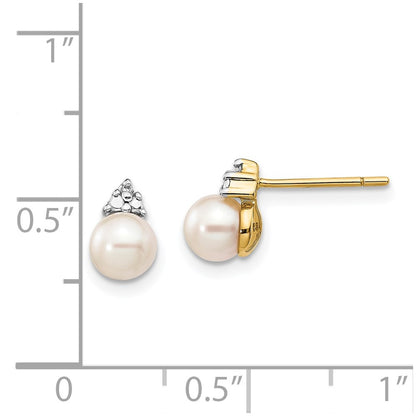 PGE 14k 5-6mm White Round Freshwater Cultured Pearl and .01 carat Diamond Post Earrings