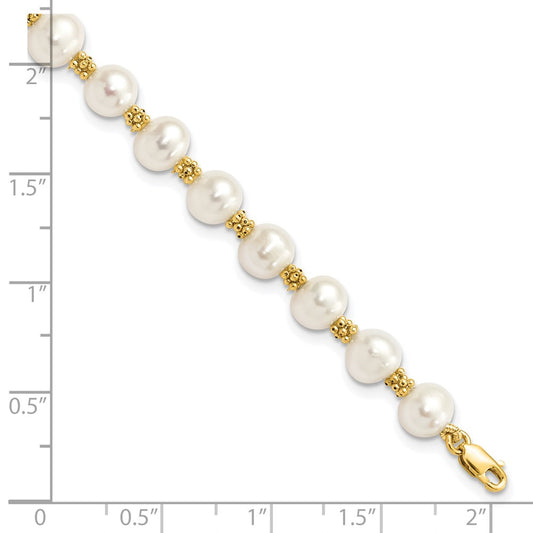 PGB 14k 6-7mm White Round Freshwater Cultured Pearl 7.25 inch Bracelet