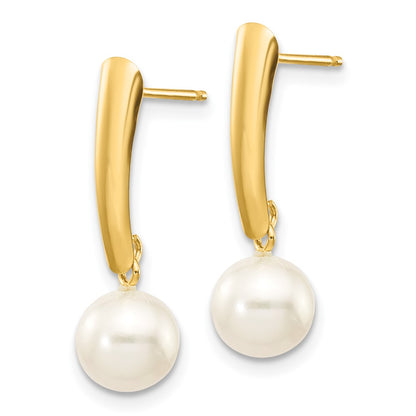 PGE 14K 6-7mm White Round Freshwater Cultured Pearl Post Dangle Earrings