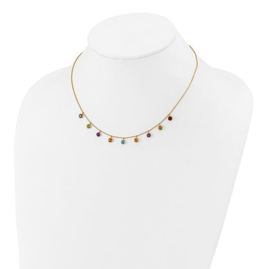 GGN 14K Amethyst/Citrine/Garnet/Peridot/Blue Topaz 16 inch Necklace Plus 2 inch Extender