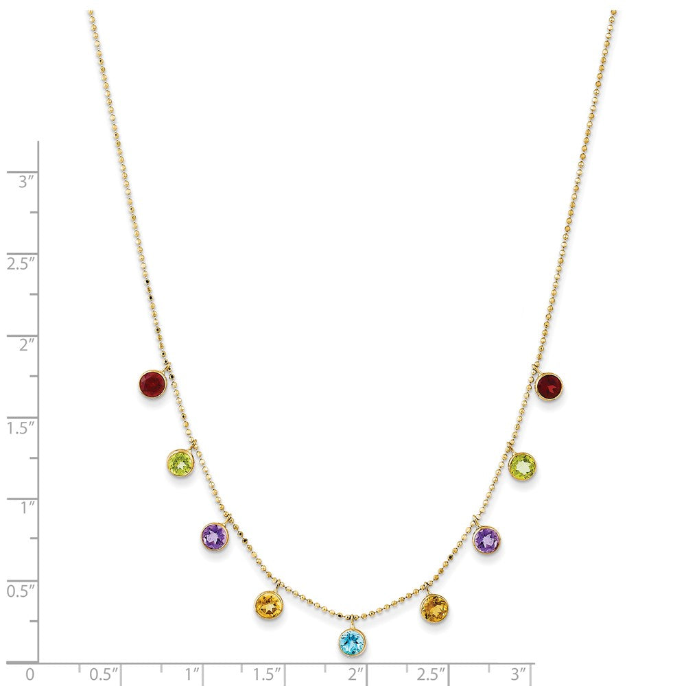 GGN 14K Amethyst/Citrine/Garnet/Peridot/Blue Topaz 16 inch Necklace Plus 2 inch Extender