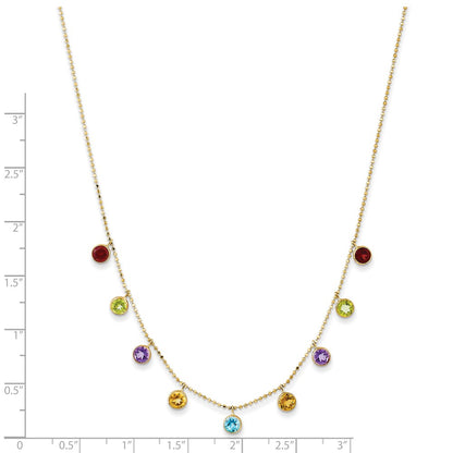 GGN 14K Amethyst/Citrine/Garnet/Peridot/Blue Topaz 16 inch Necklace Plus 2 inch Extender