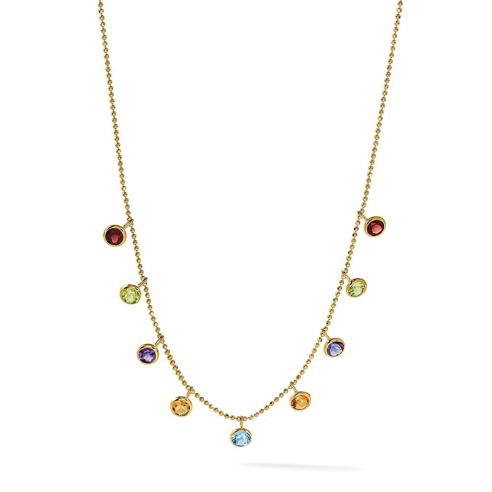 GGN 14K Amethyst/Citrine/Garnet/Peridot/Blue Topaz 16 inch Necklace Plus 2 inch Extender