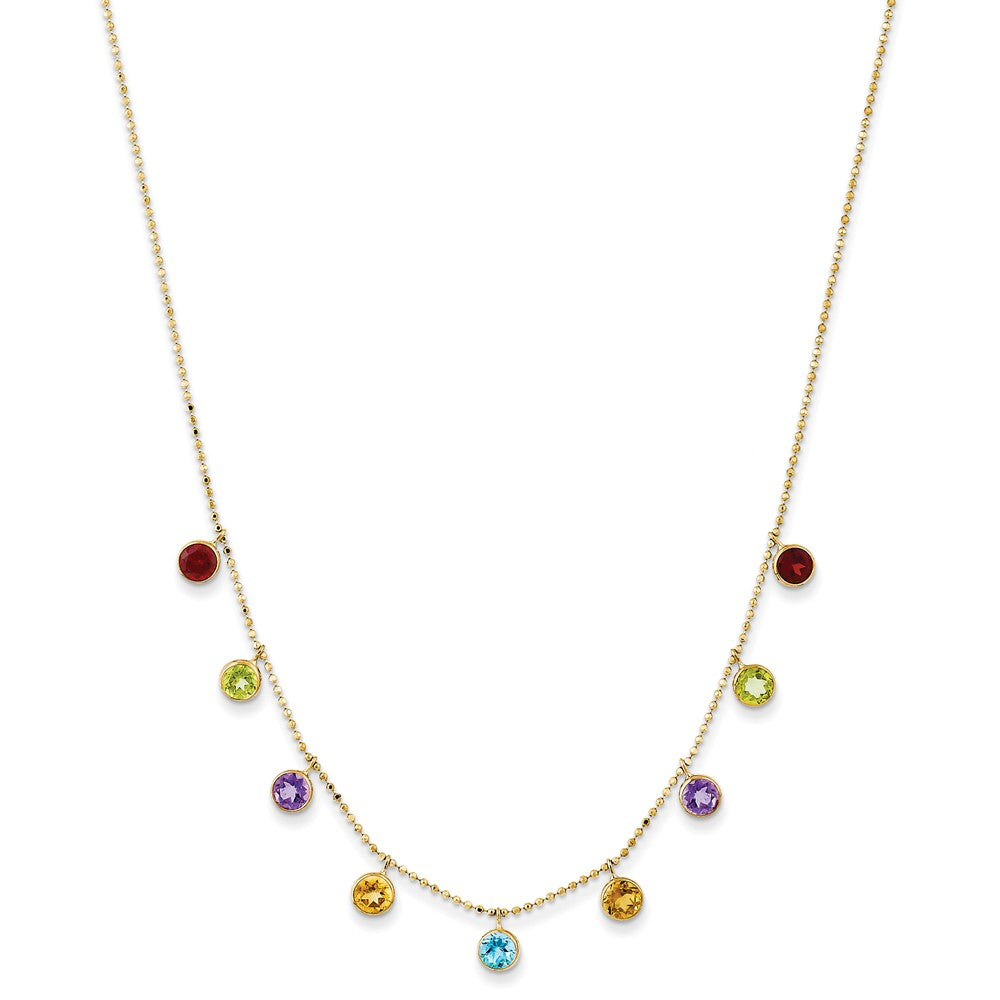 14K Multi-color Gemstone Necklace 16 w/ 2in ext.