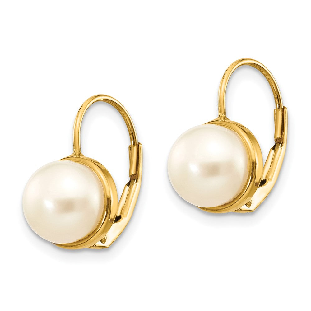PGE 14K 6-7mm White Button Freshwater Cultured Pearl Leverback Earrings