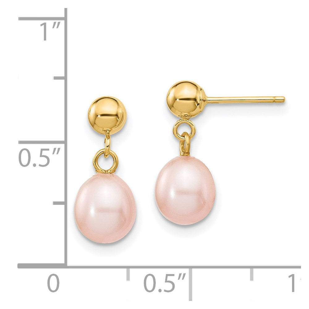PGE 14k 6-7mm Pink Rice Freshwater Cultured Pearl Dangle Post Earrings