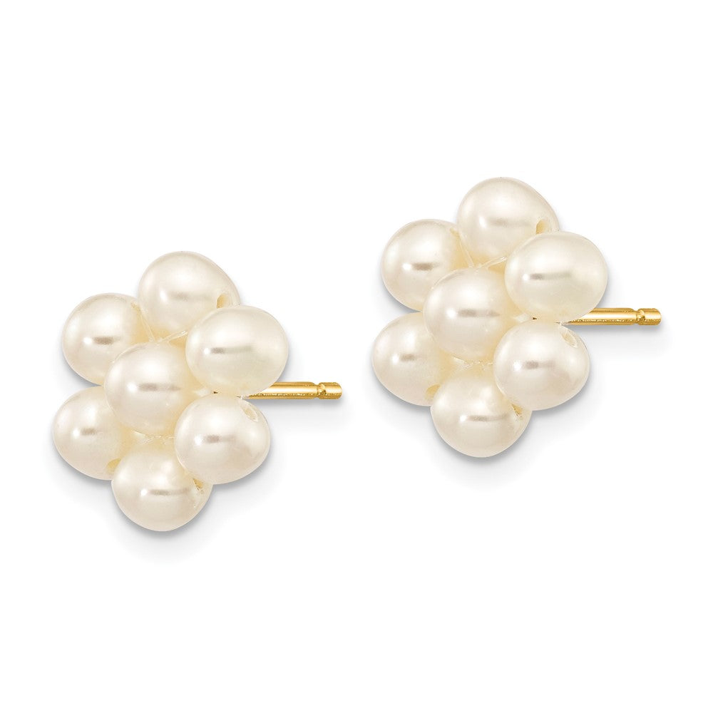 PGE 14k 3-4mm White Egg-shape Freshwater Cultured Pearl Flower Post Earrings