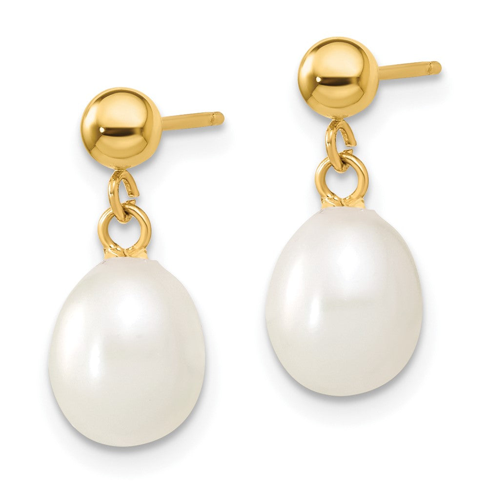 PGN 14k 7-8mm White Rice Freshwater Cultured Pearl 18 inch Necklace and Post Earring Set