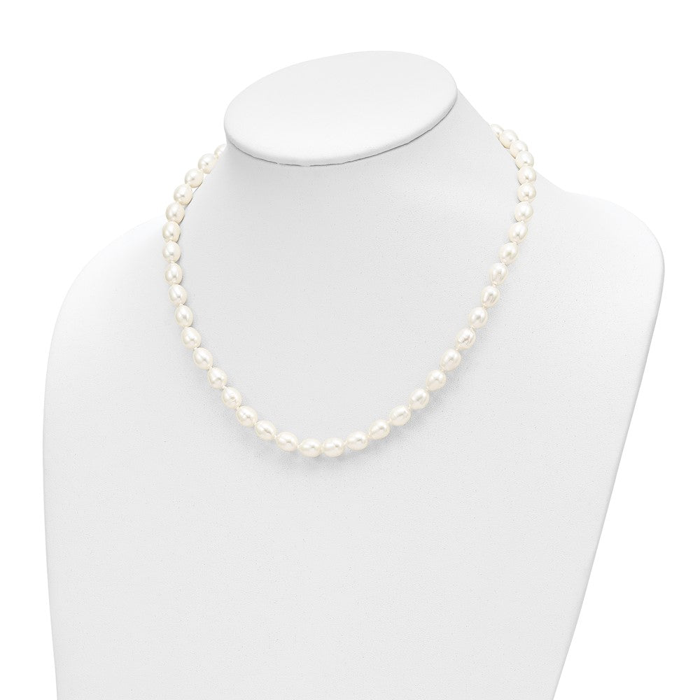 PGN 14k 7-8mm White Rice Freshwater Cultured Pearl 18 inch Necklace and Post Earring Set