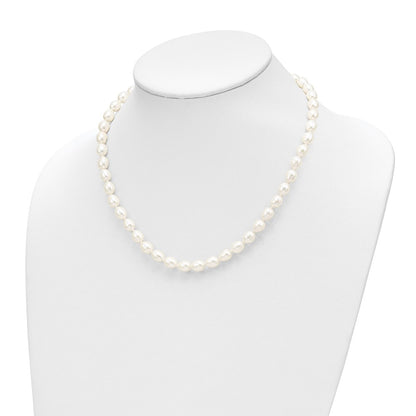PGN 14k 7-8mm White Rice Freshwater Cultured Pearl 18 inch Necklace and Post Earring Set