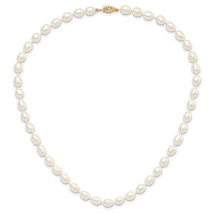 PGN 14k 7-8mm White Rice Freshwater Cultured Pearl 18 inch Necklace and Post Earring Set