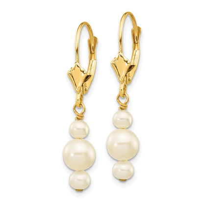 PGE 14k 3-3.5mm and 5-5.5mm White Semi-Round Freshwater Cultured Pearl Dangle Leverback Earrings