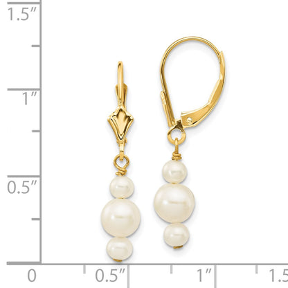 PGE 14k 3-3.5mm and 5-5.5mm White Semi-Round Freshwater Cultured Pearl Dangle Leverback Earrings