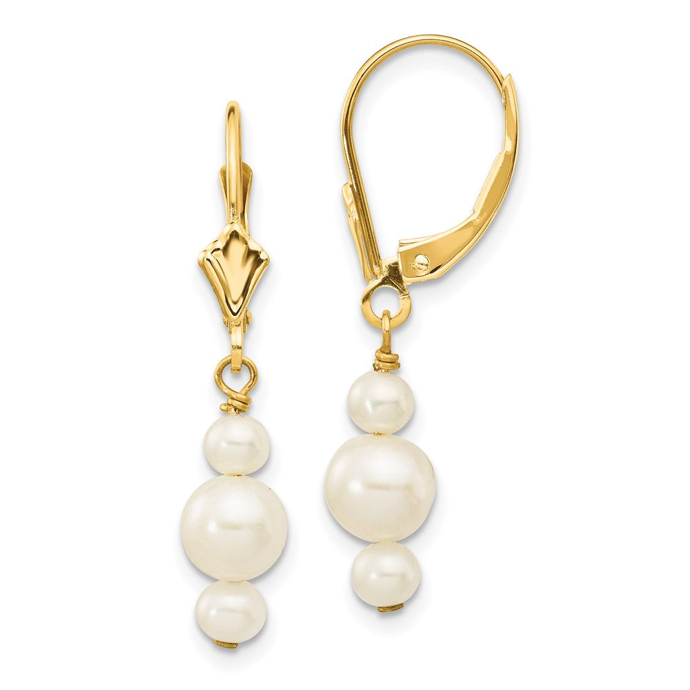 PGE 14k 3-3.5mm and 5-5.5mm White Semi-Round Freshwater Cultured Pearl Dangle Leverback Earrings