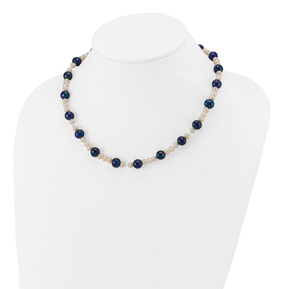 14k White Gold Black and White Semi-Round Freshwater Cultured and Mirror Bead 18 inch Necklace