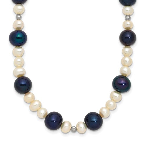 14k White Gold Black and White Semi-Round Freshwater Cultured and Mirror Bead 18 inch Necklace