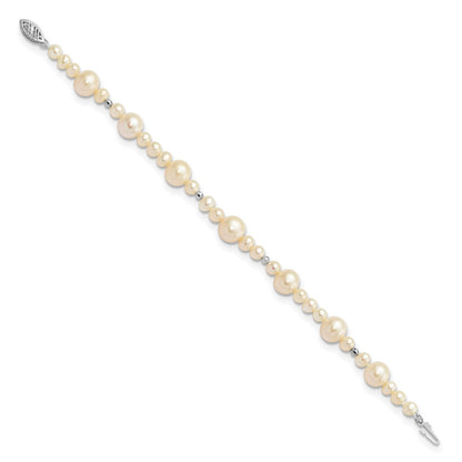 PGB 14k White Gold 5-9mm White Near-Round Freshwater Cultured Pearl Beaded 7.5 inch Bracelet
